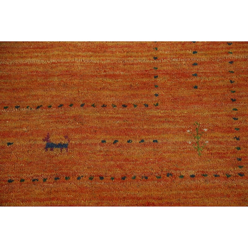 Hand Knotted Oriental 100% Wool Carpet Tribal Animal Pictorial Oranges & Rust Gabbeh Area Rug - 7' 7'' X 4' 11''
