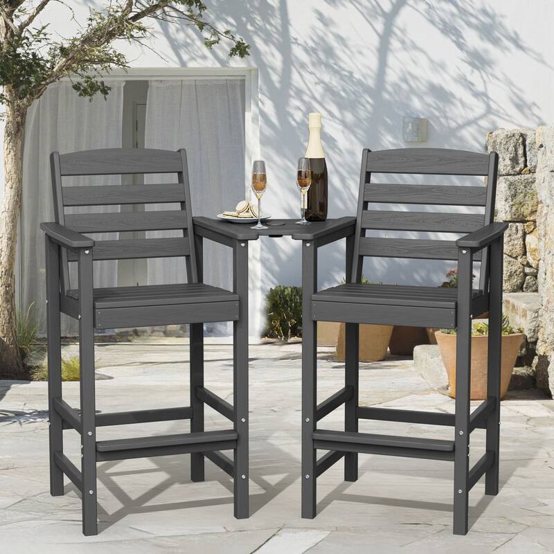 HDPE 2-Piece High Bar Stool Set with Umbrella-Compatible Connecting Panel