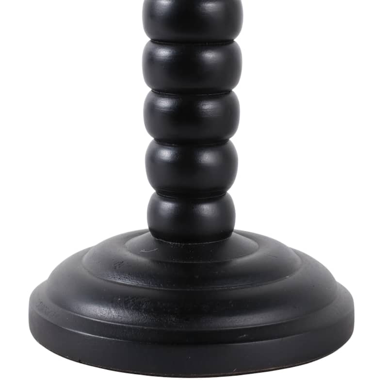 Wood Candle Holder Sculpted Round Base and Turned Detailing Accent