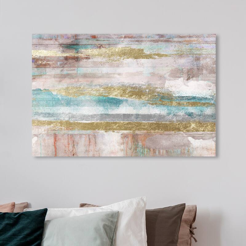 Wynwood Studio Canvas Abstract Mirage en Neutrale Gold and Light Blue Modern & Contemporary Wall Art Canvas Print - 36 x 54