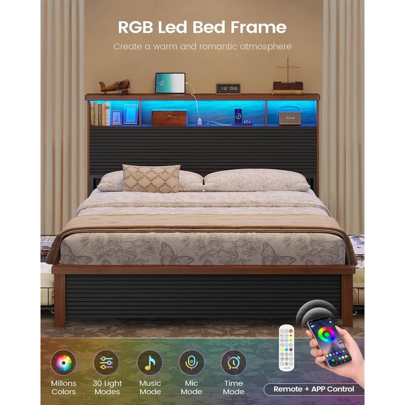 Bed Frames 4 Storage Drawers Storage Headboard Charging Station Metal Slats