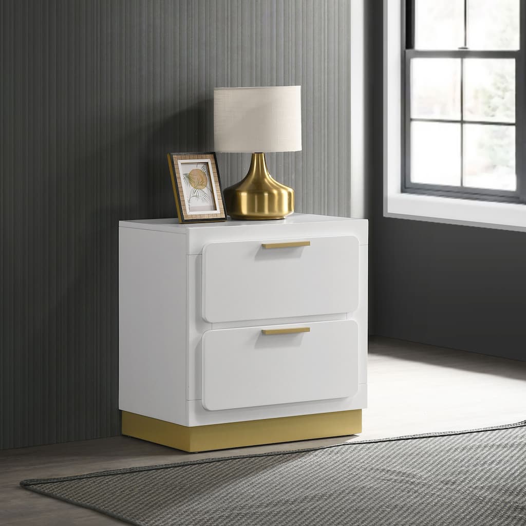 Contemporary 2-Drawer Nightstand with Black Base and Gold Accents