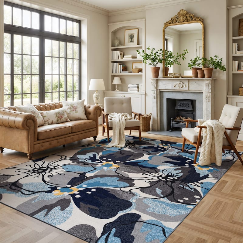World Rug Gallery Modern Floral Non-Slip Area Rug