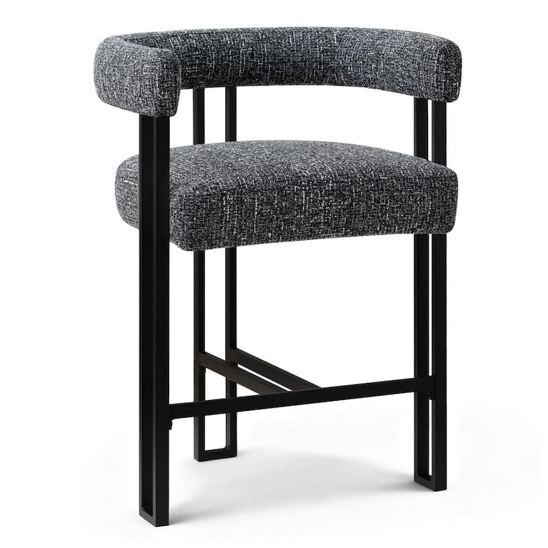24" Seat Height Upholstered Tweed Solid Back Counter Stool(Set of 4) - Set of 4