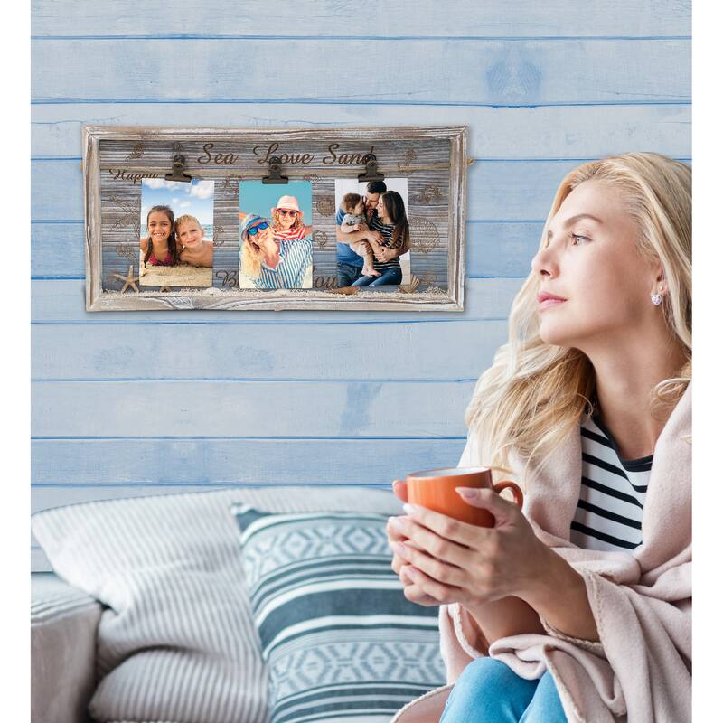 CoTa Global Coastal Horizon White Distressed Pictures Hanger Box Frame - 17 inches