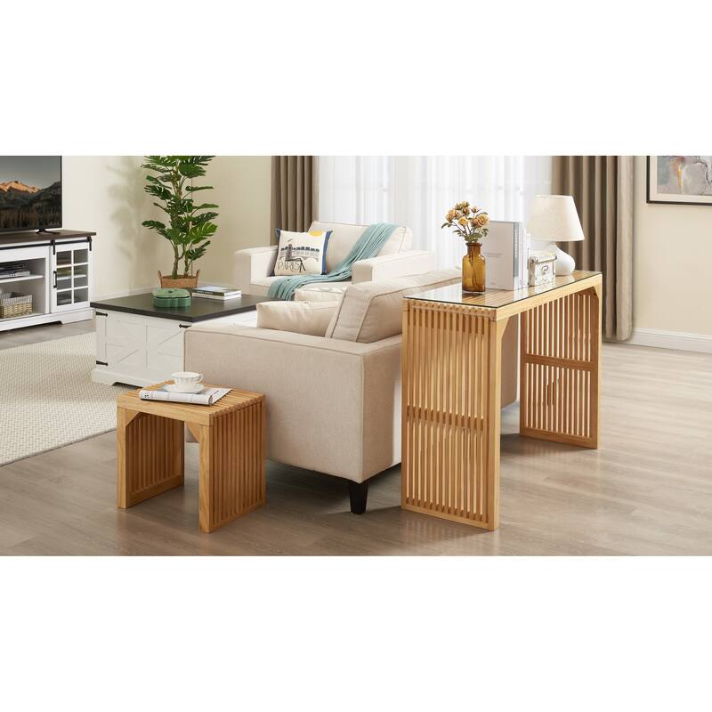 Pine Dining Bench and Table, Wood Bench for Entryway,Living Room,Kitchen Table and Bench Set Small Tempered glass included