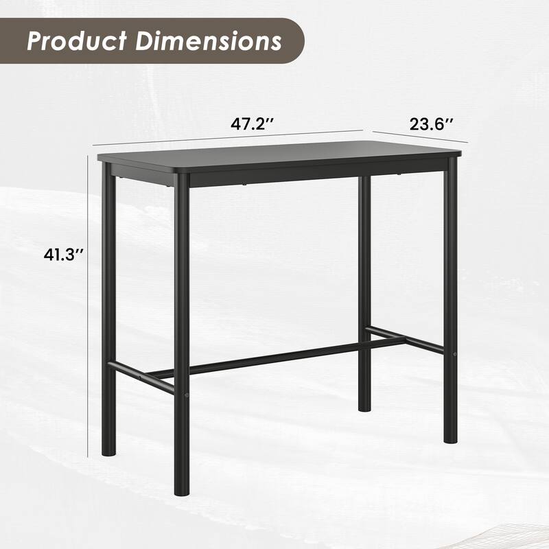 47 inch Counter Height Bar Table, Rectangular Dining Counter Tables with Metal Legs