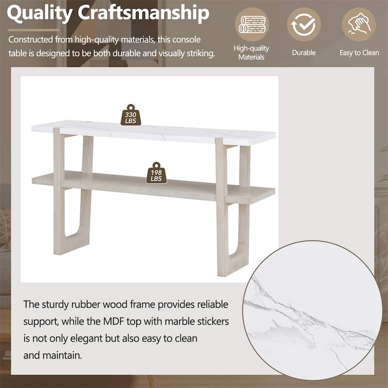Retro Elegant Console Table with Marble-Effect Top & Versatile Storage