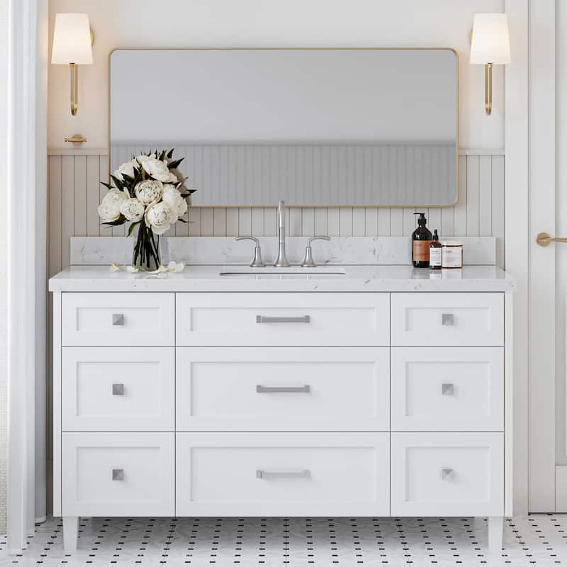 Ariel B60CQRVO Monroe 60-1/4" Free Standing Single Basin Vanity Set - White