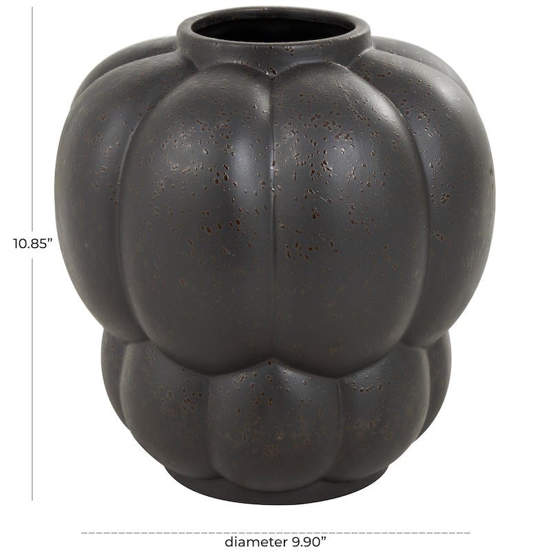 Black Ceramic Wide Bubble Inspired Vase with Distressed Speckled Texturing