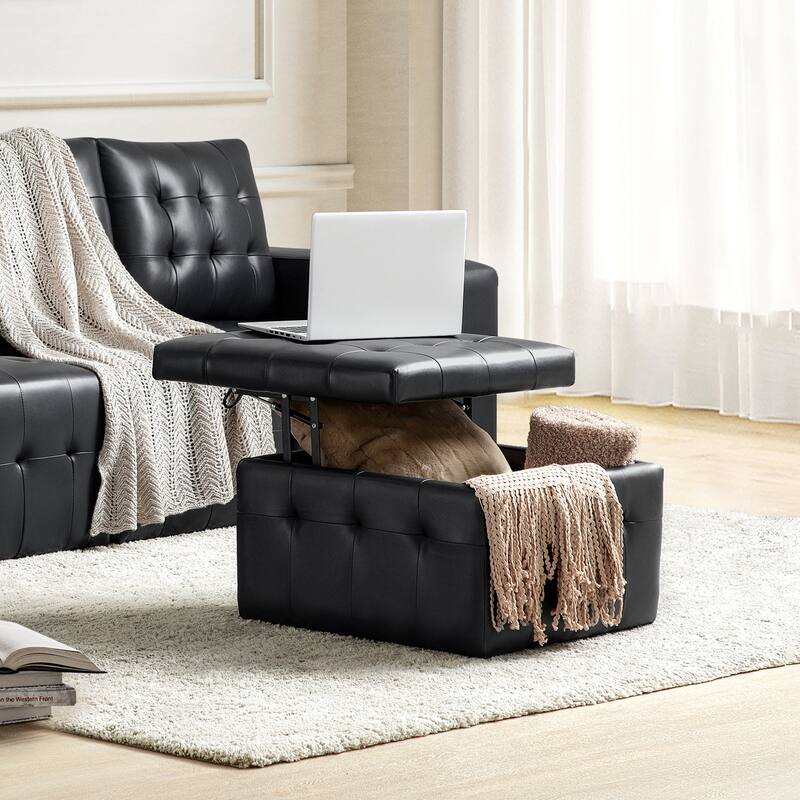 Aurora Genuine Leather Ottoman with Tufted Design by HULALA HOME