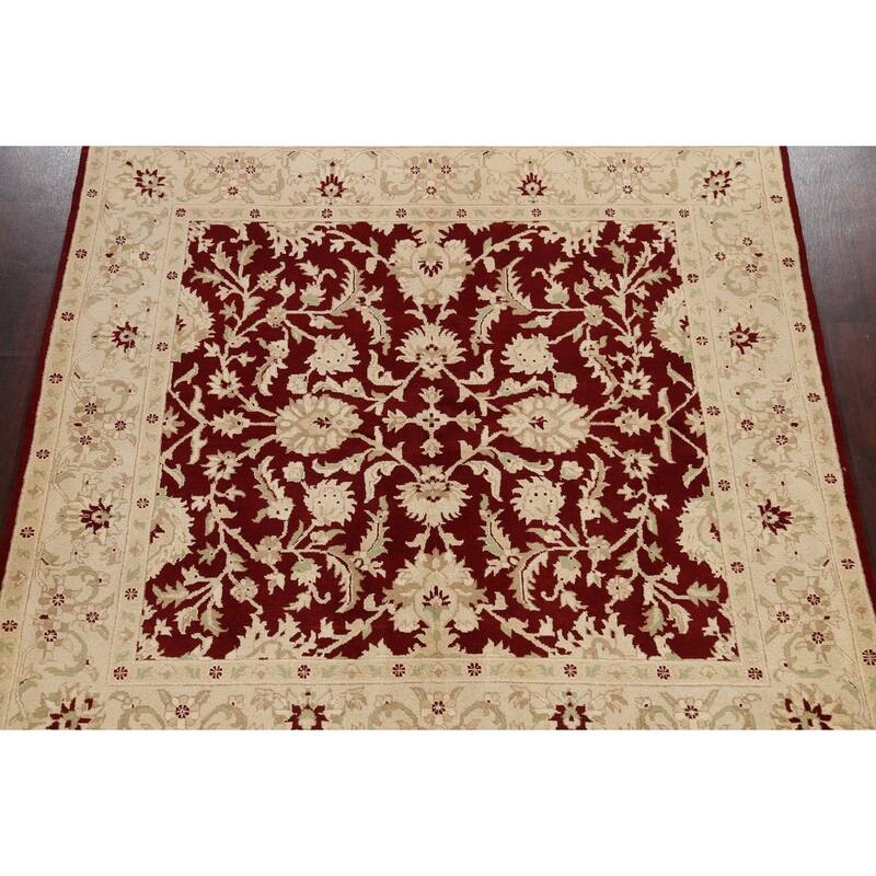 Vegetable Dye Floral Agra Oriental Area Rug Hand-knotted Wool Carpet - 7'1" x 7'1" Square