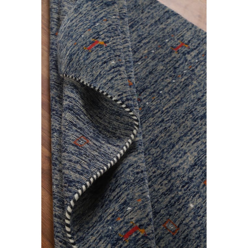 Hand Knotted Oriental 100% Wool Carpet Tribal Stripe Navy Blue & Blues Gabbeh Area Rug - 5' 10'' X 4' 0''