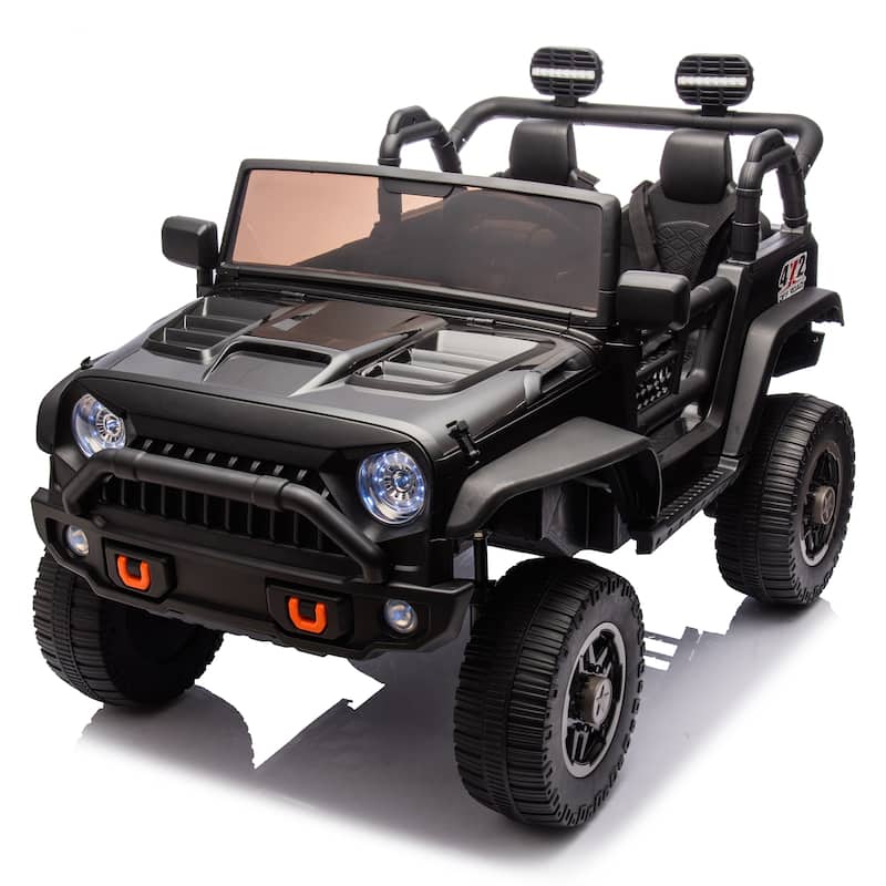 Electric Jeep with Bluetooth Remote Control, 2-Seater Battery Powered Electric Car, Safe Electric Car Toy with Seat Belt, Black