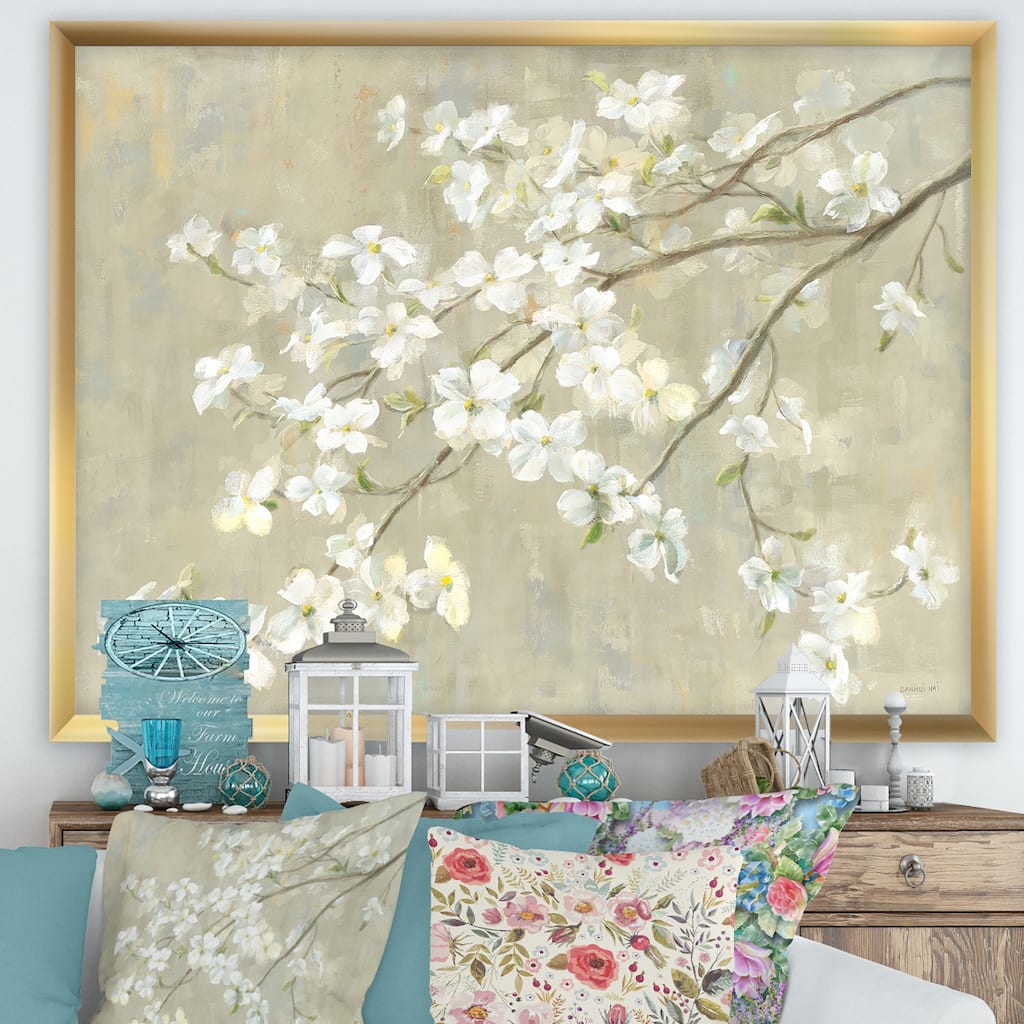 Designart "Dogwood in Spring Neutral" Farmhouse Framed Art Print