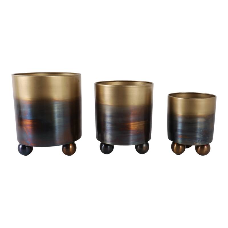 Modern Metal Planters with Spherical Legs and Sleek Dual-Tone Design, Set of 3 - 10.5" x 10.5" x 12.75"