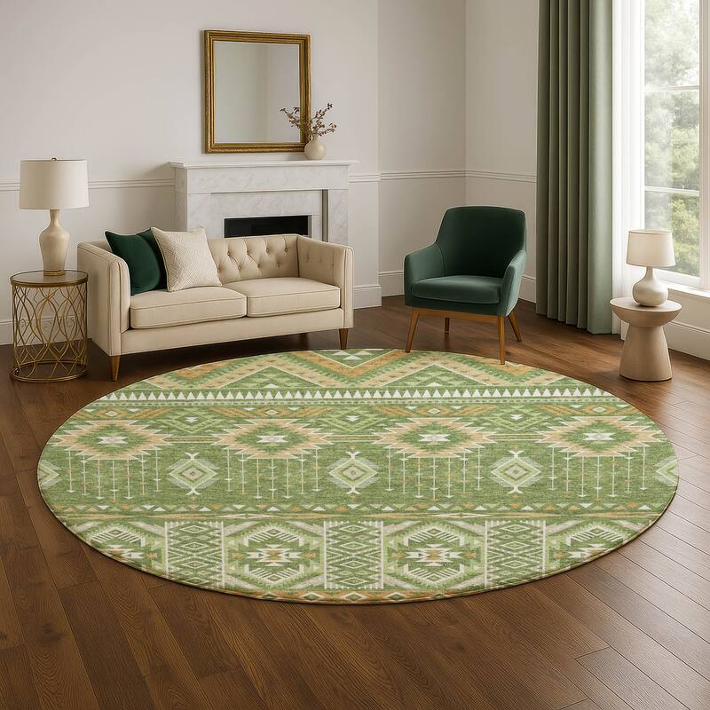 Premium Washable Super Soft Global Inspiration Mayfield Rug - Green - 8' x 8'
