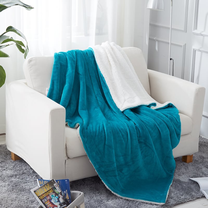 Sherpa Blanket - Fluffy & Soft Plush Bed Blanket - Hypoallergenic - Reversible - Lightweight - Twin - Teal