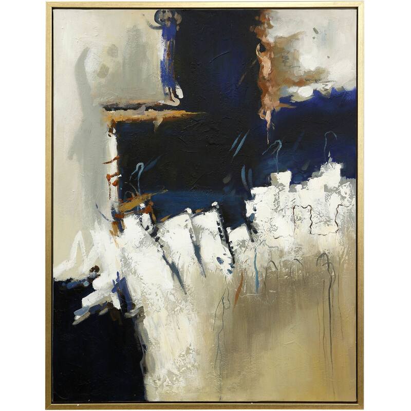 Atticus Framed Canvas Art - Small - Hand Painted - 32"W X 42"H X 1.5"D - Plastic - Gold