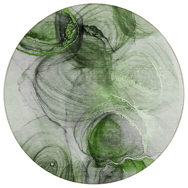 Machine Washable Indoor/ Outdoor Abstract Circles Chantille Rug