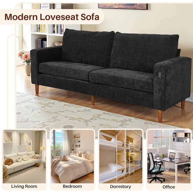 Modern 82.68 " Chenille Upholstered Sofa Loveseat Sofa with USB Ports for Living Space