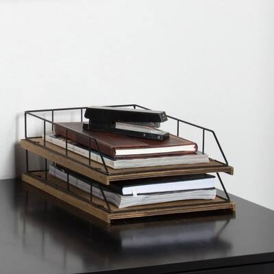 Carbon Loft Richter Stacked Metal and Wood Letter Trays - N/A