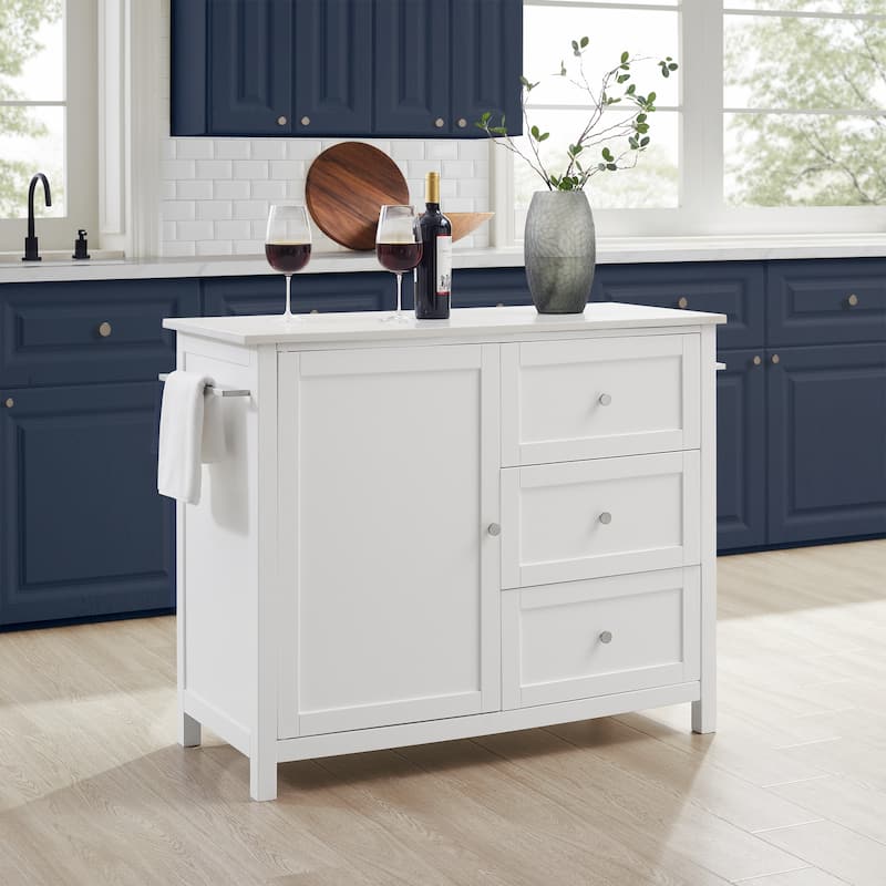 Kitchen Island Cart with Stone Top, Storage Island, Portable Kitchen Furniture, Modern Kitchen Island, White