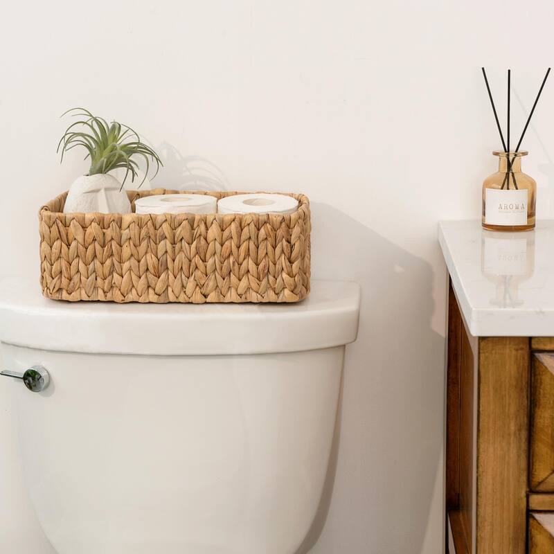 Water Hyacinth Storage Baskets Set of 3, Wicker Baskets with Handles for Bedroom, Bathroom, Pantry, Shelves