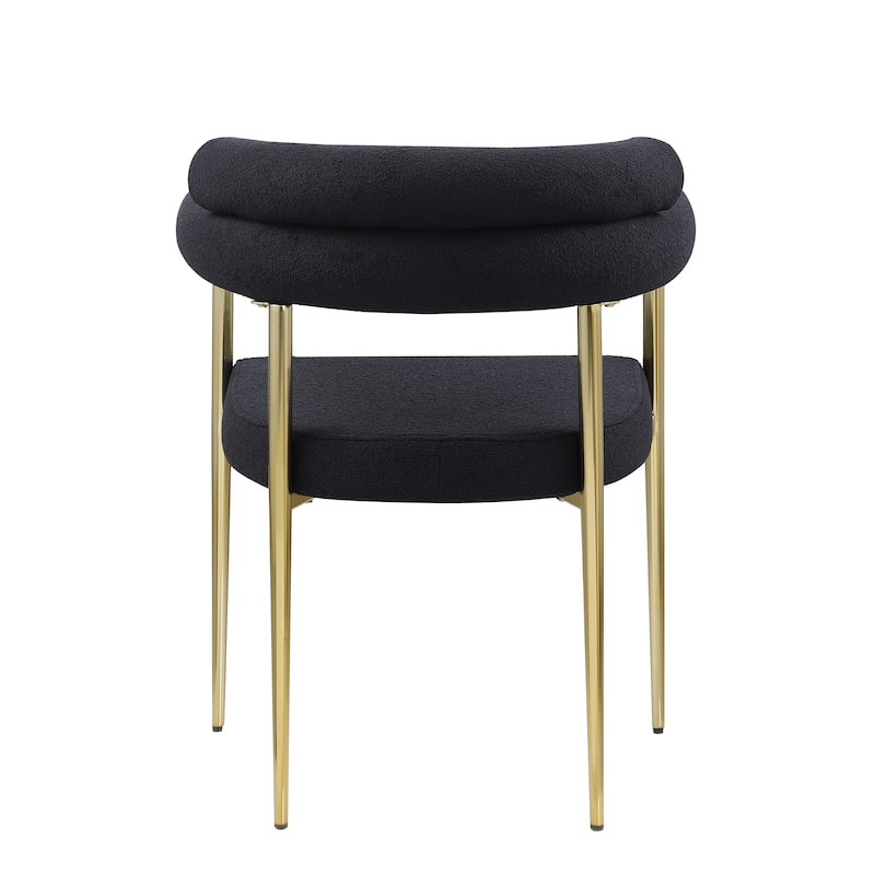 Dining Chairs Set of 2, Kitchen Dining Room Chairs, Round Boucle Backrest Sherpa Dining Chair with Brushed Bronze Metal Legs