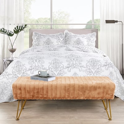 Super Soft Ottoman Long Bench with Golden Metal Legs - 46"x16"x17"