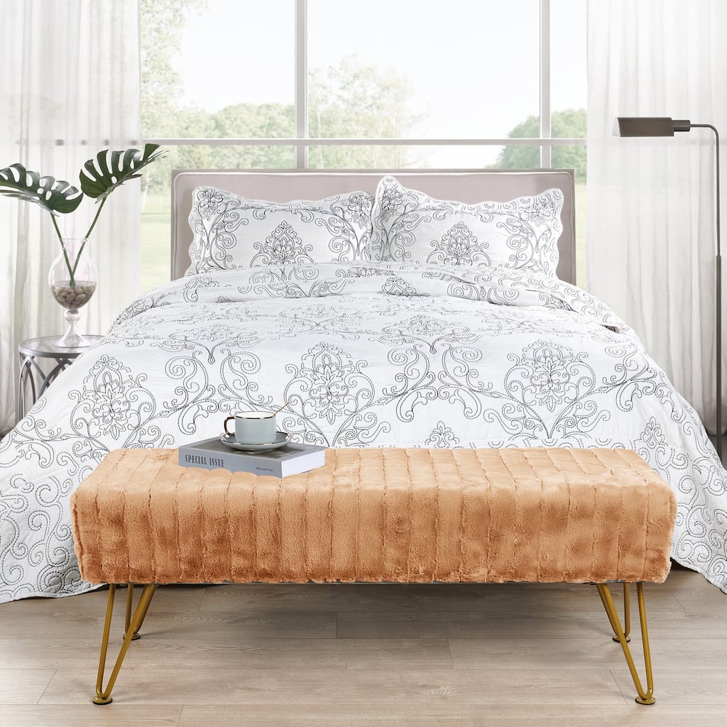 Super Soft Ottoman Long Bench with Golden Metal Legs - 46"x16"x17"