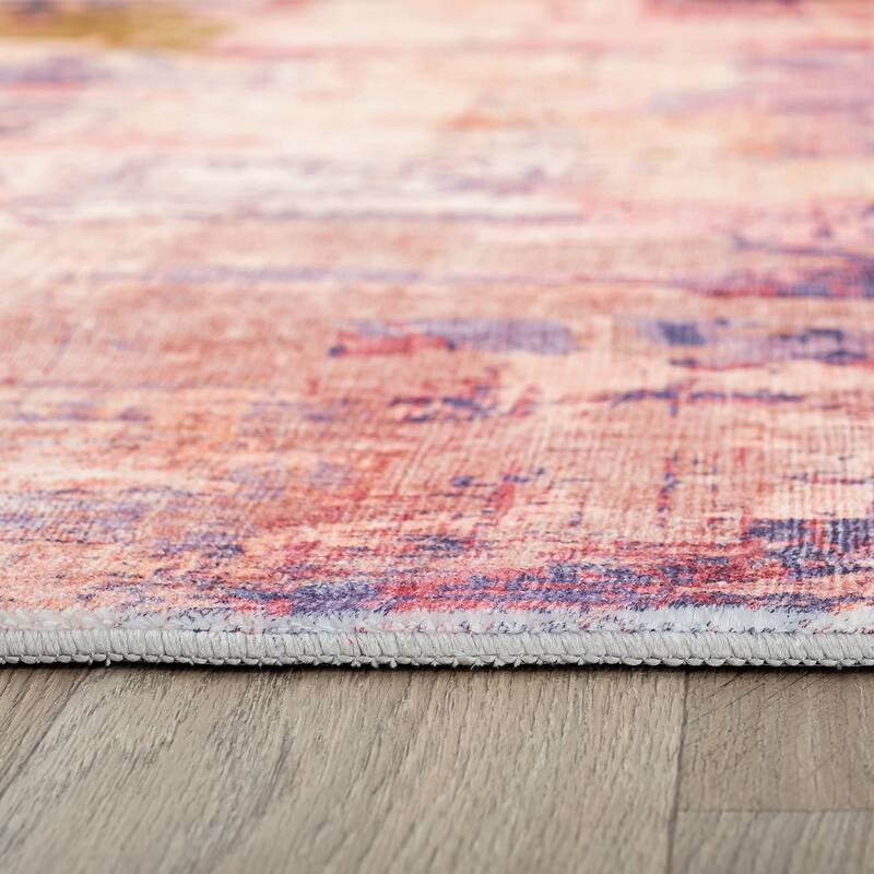 World Rug Gallery Contemporary Distressed Abstract Washable Non Slip Area Rug