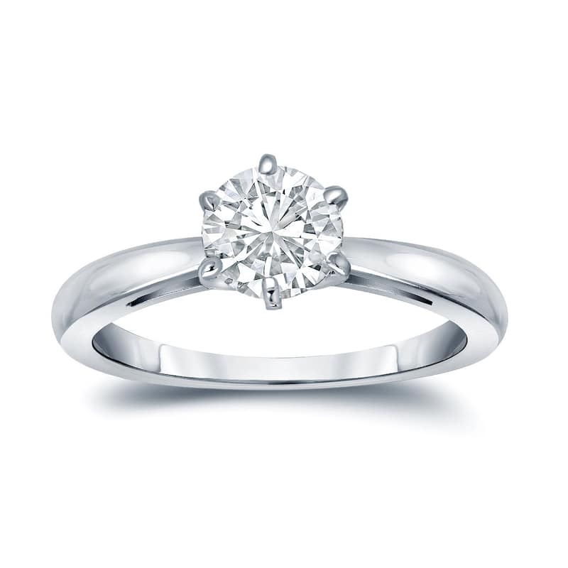 Auriya 14k Gold 1ctw Round Solitaire Diamond Engagement Ring 6-Prong - White - 4