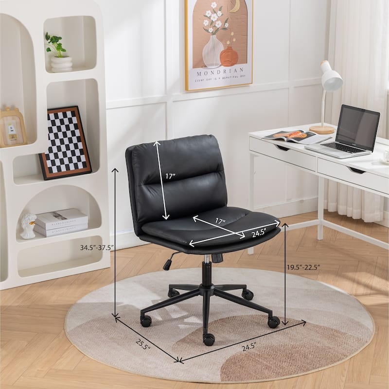 Ergonomic Swivel Vanity Chair, Adjustable Height, Wide Seat, PU Leather