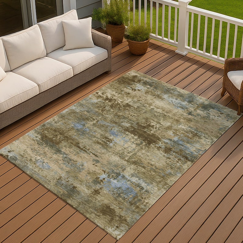 Machine Washable Indoor/ Outdoor Modern Solid Chantille Rug - Brown - 3' x 5'