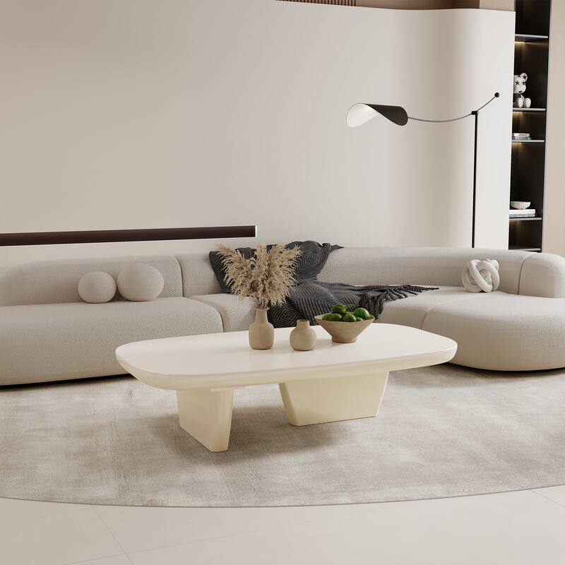 51" Modern Coffee Table with Two Legs,Solid Wood Veneer, Retangular Coffee Table for Living Room