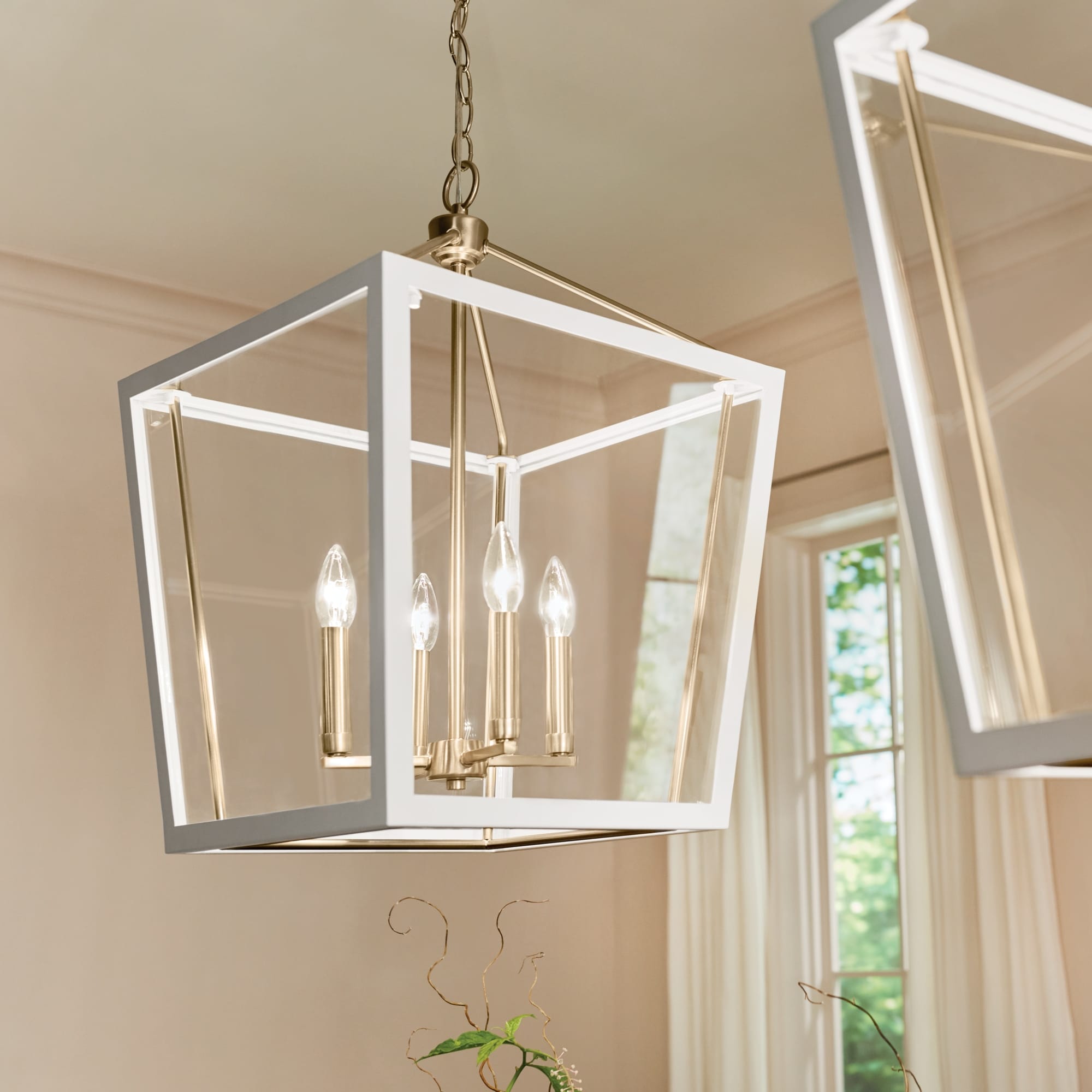 White lantern ceiling light top