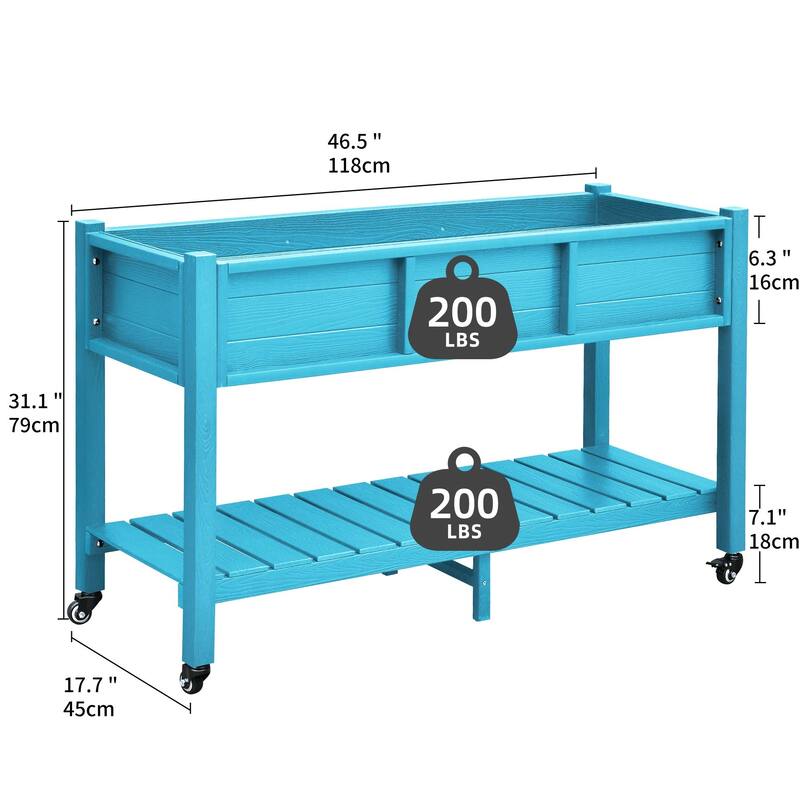 Moasis 2-Tier Outdoor Raised Garden Bed Planter Box Wood Mobile Elevated Stand With Lockable Wheel and Legs