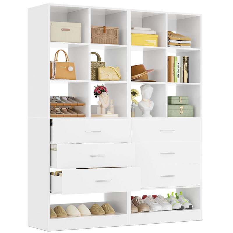 Qvella 23.6'' W Closet System with 3 Wooden Drawers and Partition Storage,Modular Closet Organizer for Walk-in/Reach-in Closet