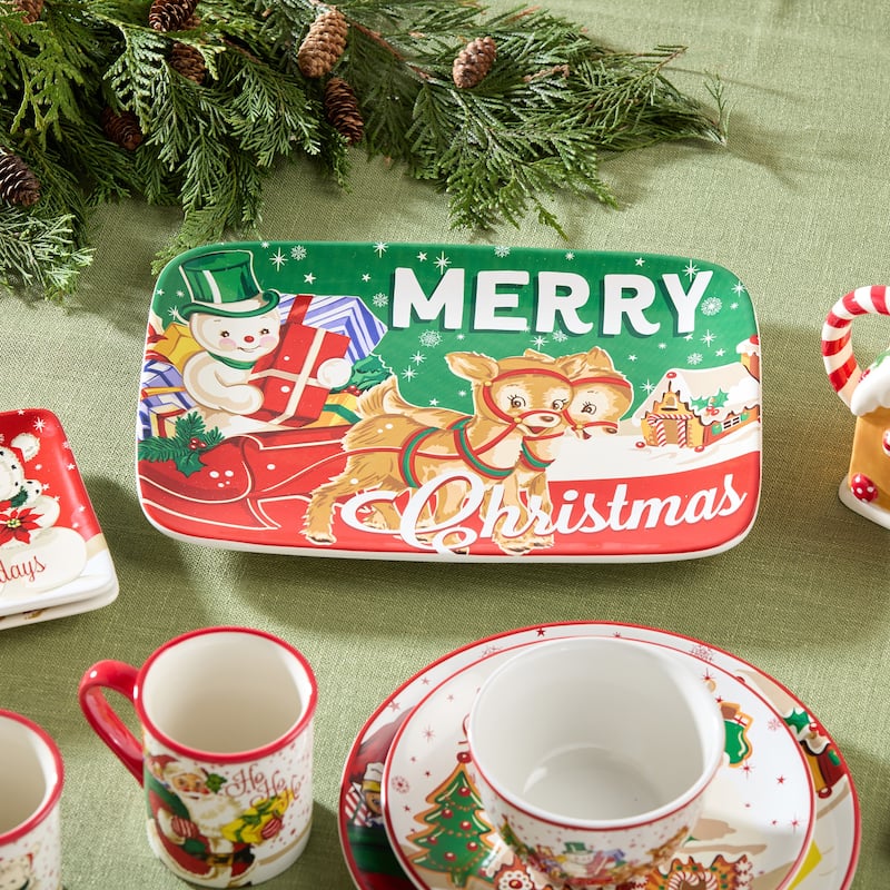Certifed International Santa's Retro Christmas Rectagular Platter 14' x 10" - 14 L x 10 W x 1.125 H