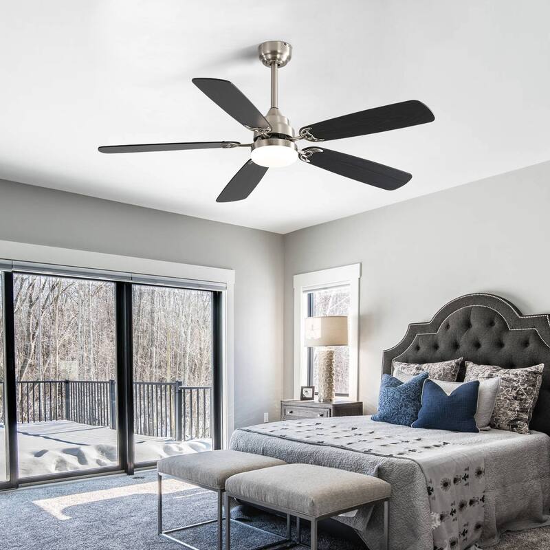 Modern 52 Inch Led Ceiling Fan With 6 Speed Wind 5 Blades Remote Control Reversible DC Motor With Light