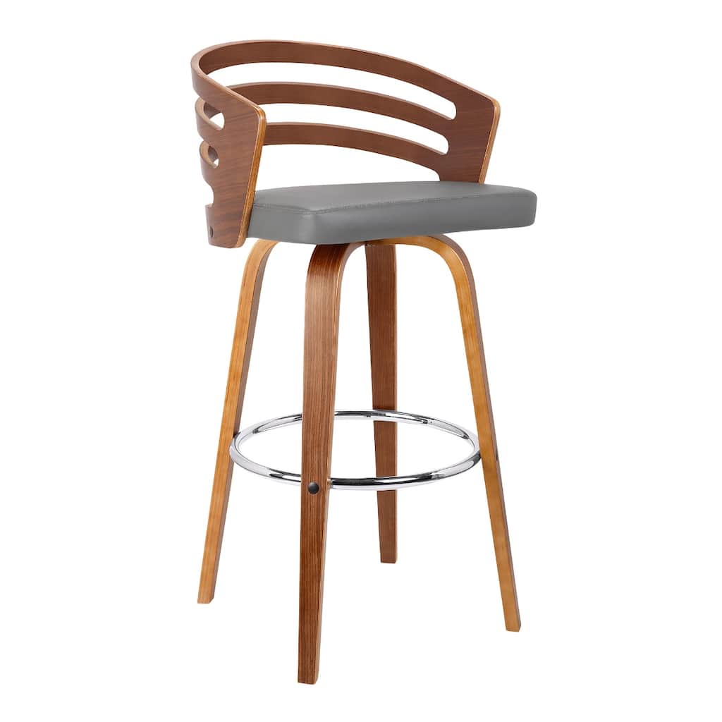 Grey Fabric Swivel Counter Height Bar Chair with Brown Iron Frame and Footrest