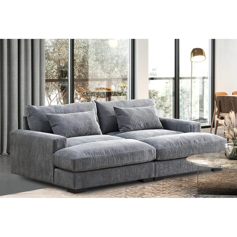Luxe Sleeper Sofa with Soft Corduroy Upholstery Double Chaise Design Convertible to Twin Size Bed Extra Large