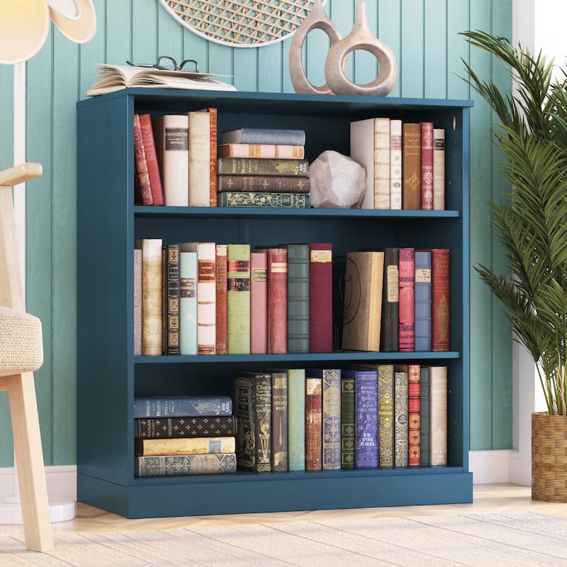 100% Solid Wood 3-shelf Bookcase with Optional Doors by Palace Imports - No Doors - Teal Blue