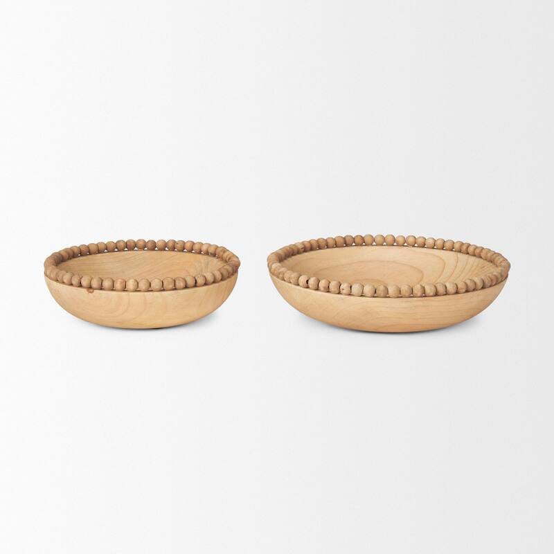 Wendell Light Brown Wood w/ Wood Bead Round Bowls - 12.0L x 3.3W x 12.0H