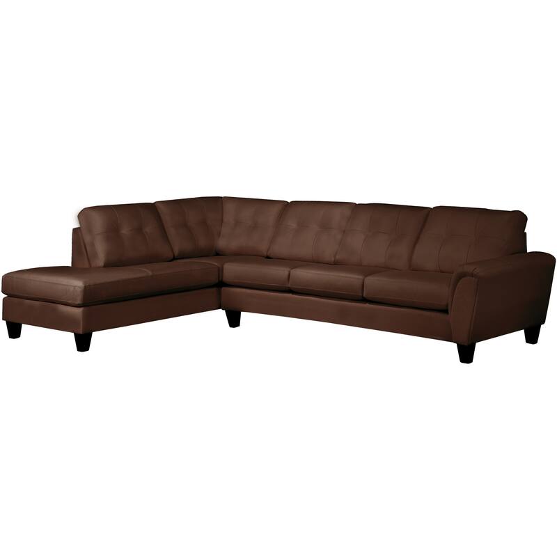 Tory Top Grain Leather Tufted Left/ Right-facing Sectional Sofa - Chestnut Brown - Left Facing