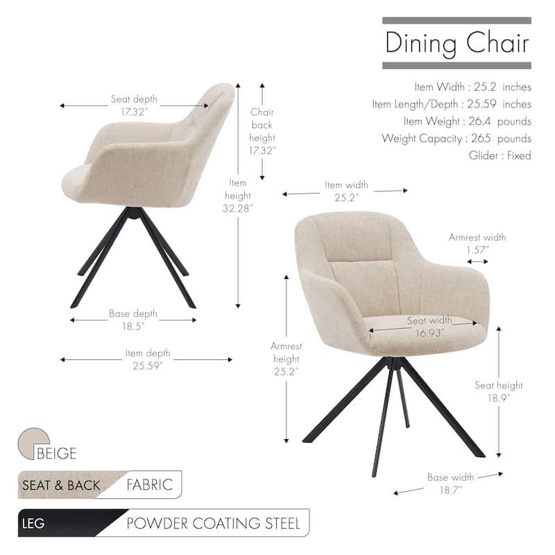 Porthos Home Sid Swivel Fabric Dining Chair with Steel Legs