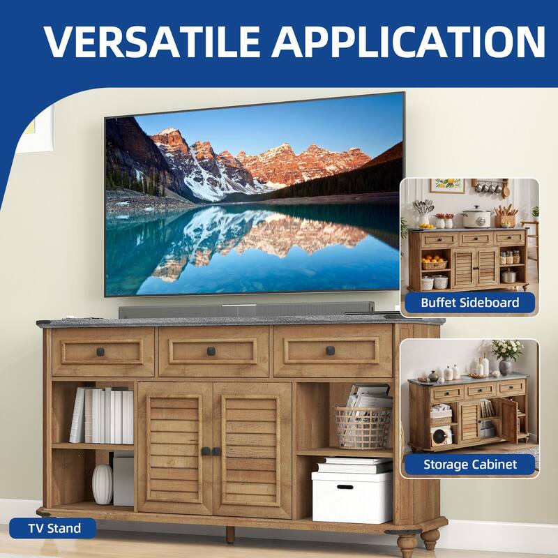 Moasis 59" Farmhouse TV Stand Storage TV Console with Drawers for Living Room