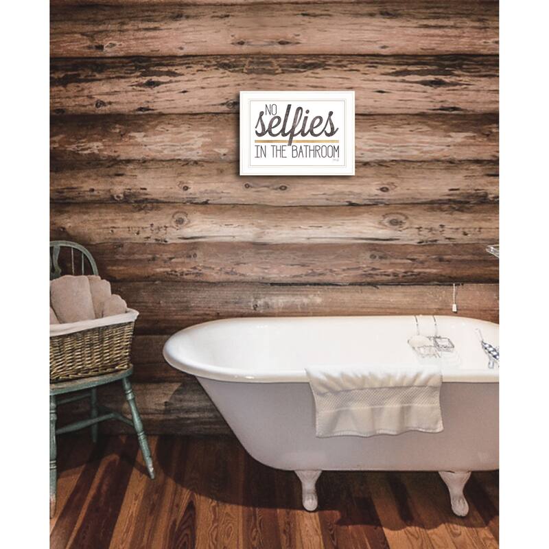 Framed Wall Art - Humorous "No Selfies in the Bathroom", White Frame