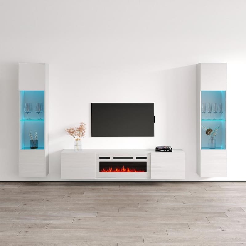 Cali WH-EF Floating Fireplace Entertainment Center - 42 - White